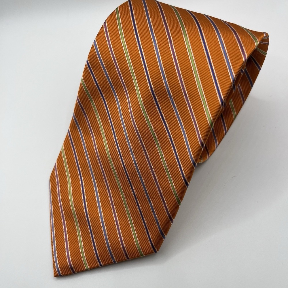 Beau Brummel SOHO Orange Green Blue Purple Silver Stripes Silk Necktie